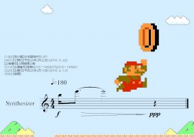 Imagem: fotomontagem com arquivo visual da nota musical do efeito sonoro do game Super Mario Bros.