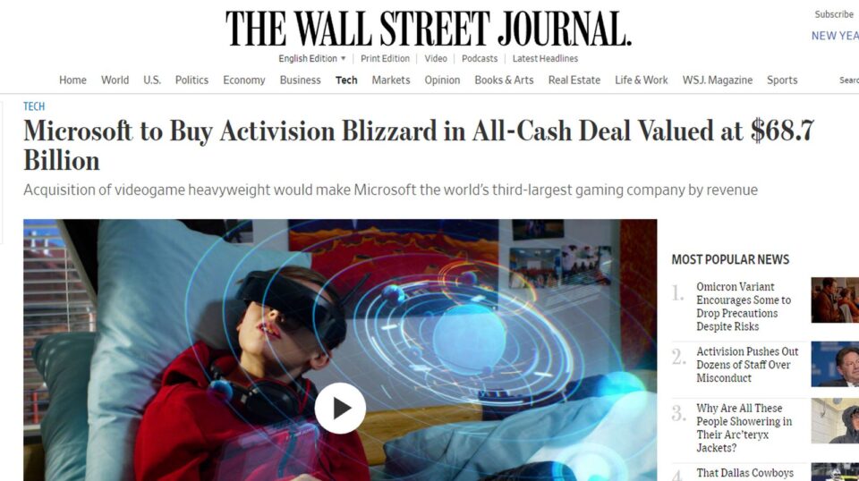 A imagem do Wall Street Journal dando a notícia