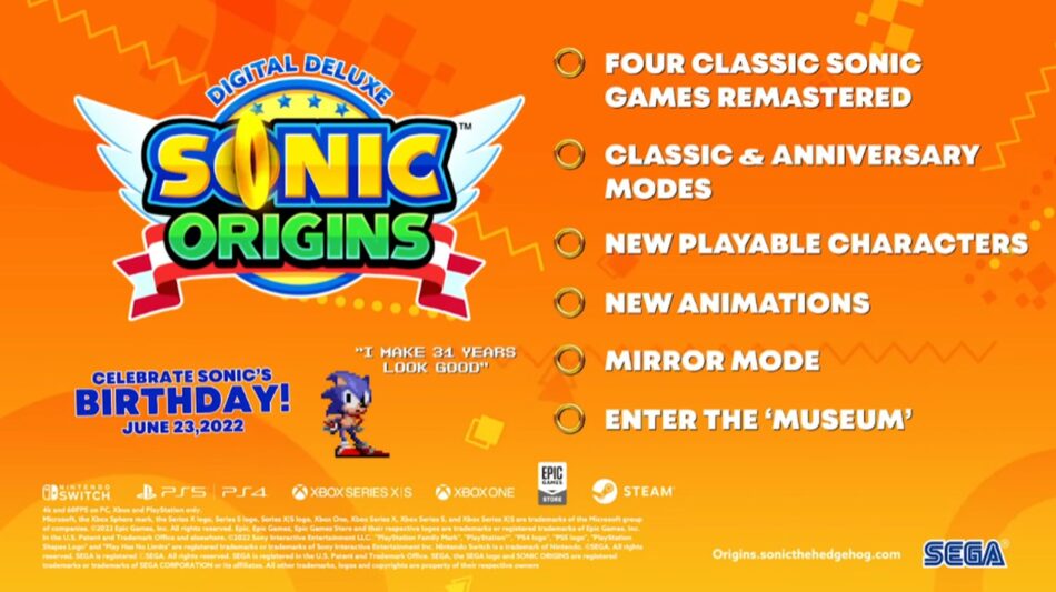 Sonic Origins traz Sonic clássico para consoles da atual geração, Switch e PC
