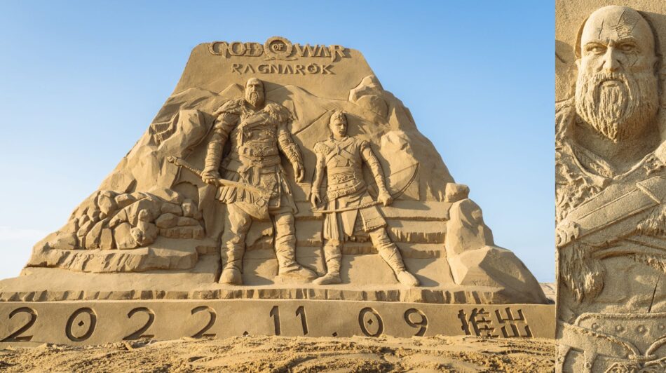God of War Ragnarok ganha escultura de areia em Taiwan