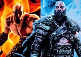 Kratos em God of War clássico e no Ragnarök