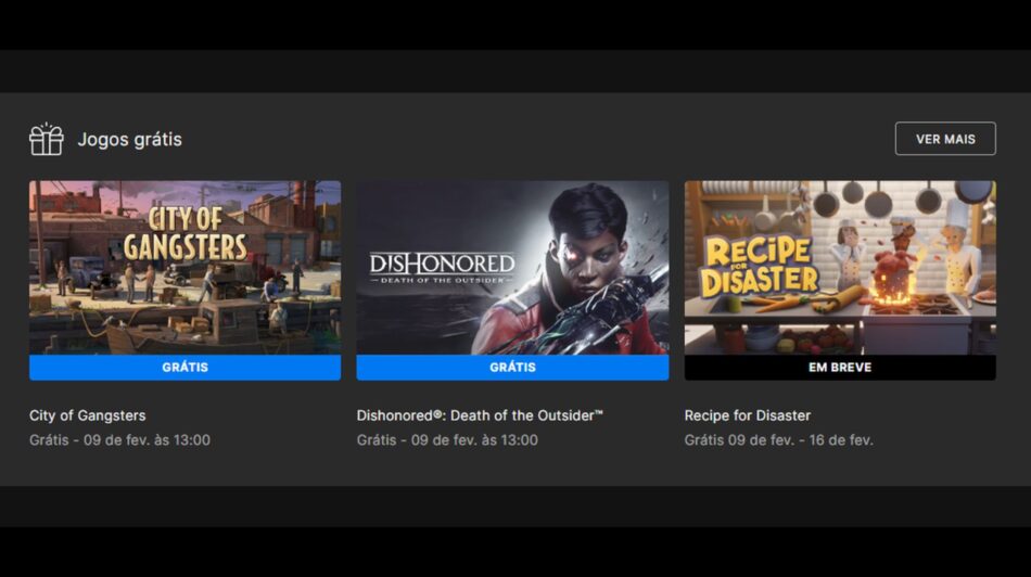 Epic Games Store solta os jogos City of Gangsters e Dishonored: Death of the Outsider de graça