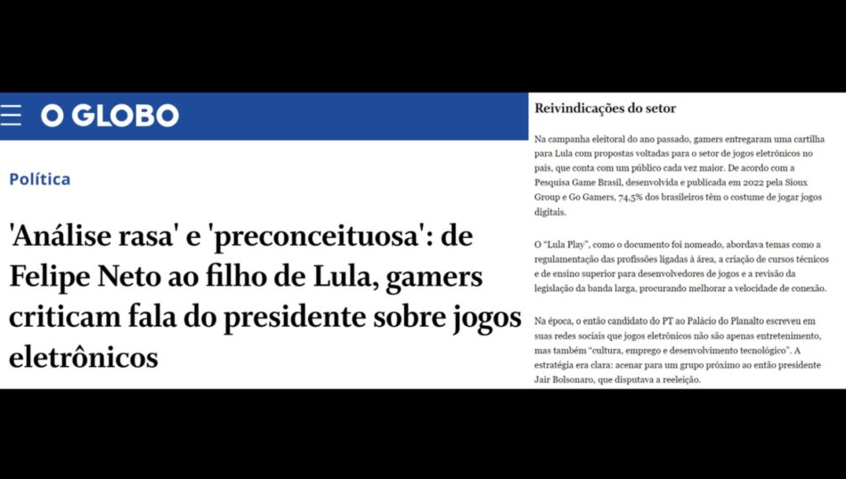 Apesar da fala errada do presidente, cartilha Lula Play chega ao maior jornal do país: O Globo