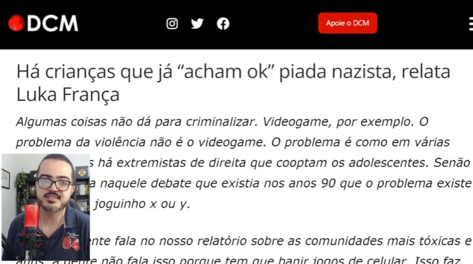 Live no canal de Bemvindo Sequeira aponta que violência nas escolas não tem conexão com games