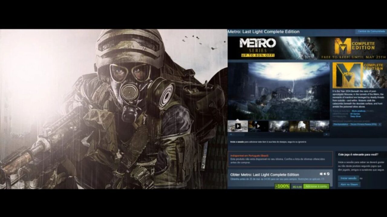 Alerta de jogo grátis! Metro: Last Light Complete Edition no Steam