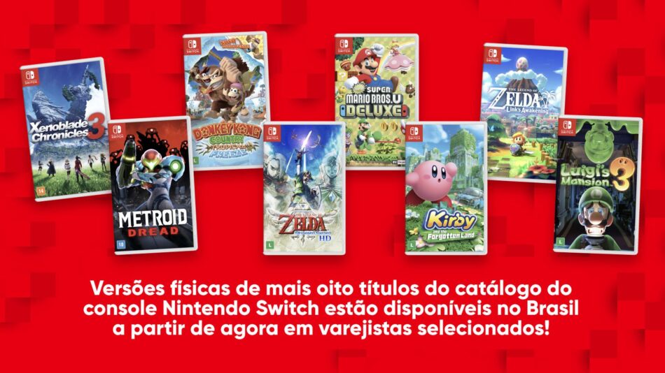 Mais jogos físicos do catálogo da Nintendo para o console Switch já estão disponíveis no Brasil
