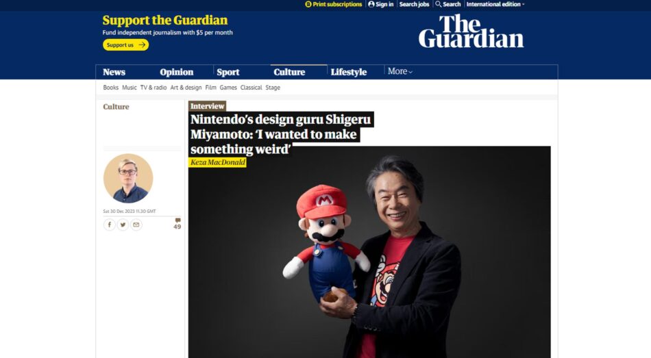 Shigeru Miyamoto no Guardian. Foto: Reprodução
