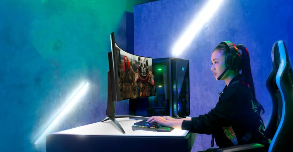 Acer lança monitores OLED e MiniLED curvos para gamers. Foto: Divulgação
