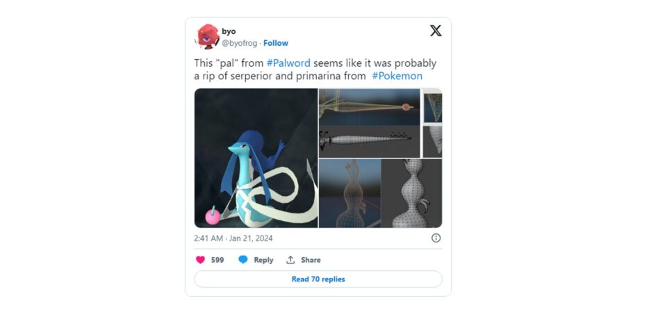 CEO da empresa de Palworld responde às acusações de plágio com Pokémon. Foto: Reprodução/X