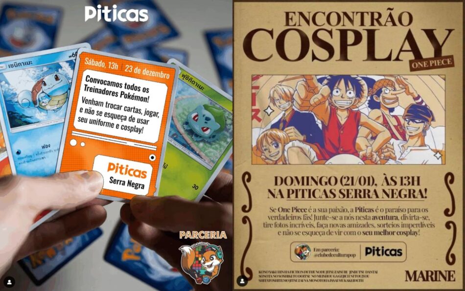 Loja da Piticas e clube de cultura faz encontro de cards de Pokémon e de cosplay de One Piece no interior de SP. Foto: Reprodução/Instagram