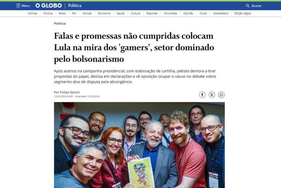 Rede Progressista de Games concede entrevista ao Globo sobre a cartilha Lula Play. Foto: Reprodução