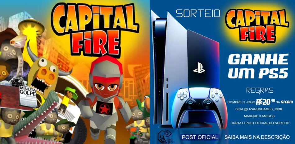 Desenvolvedor do jogo indie brasileiro Capital Fire quer dar um PlayStation 5 de presente. Foto: Reprodução/Instagram