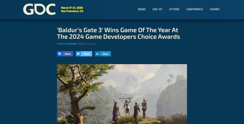 Com destaques para Yoko Shimomura e Baldur’s Gate 3, conheça os vencedores GDC Awards 2024. Foto: Reprodução