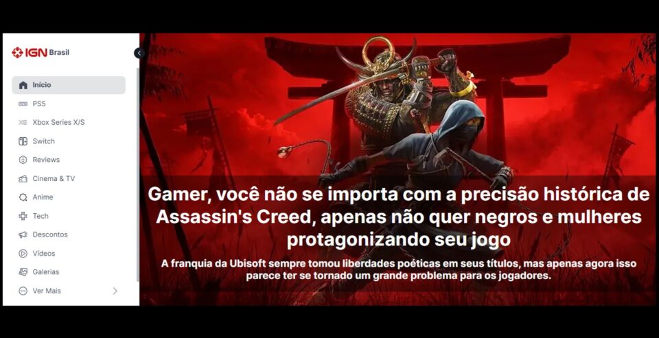 Na capa do IGN Brasil. Foto: Reprodução