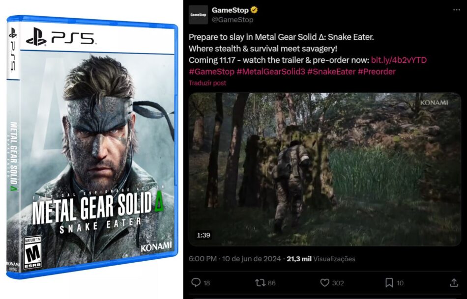 Rumor: Loja GameStop supostamente vaza data de Metal Gear Solid Delta. Foto: Divulgação/Reprodução/X