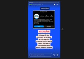 ABRAGAMES denuncia que é vítima de um perfil fake no Instagram para aplicar golpes. Foto: Reprodução/Instagram