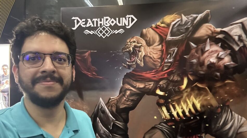 Márcio Filho no coquetel de lançamento do jogo Deathbound. Foto: Divulgação