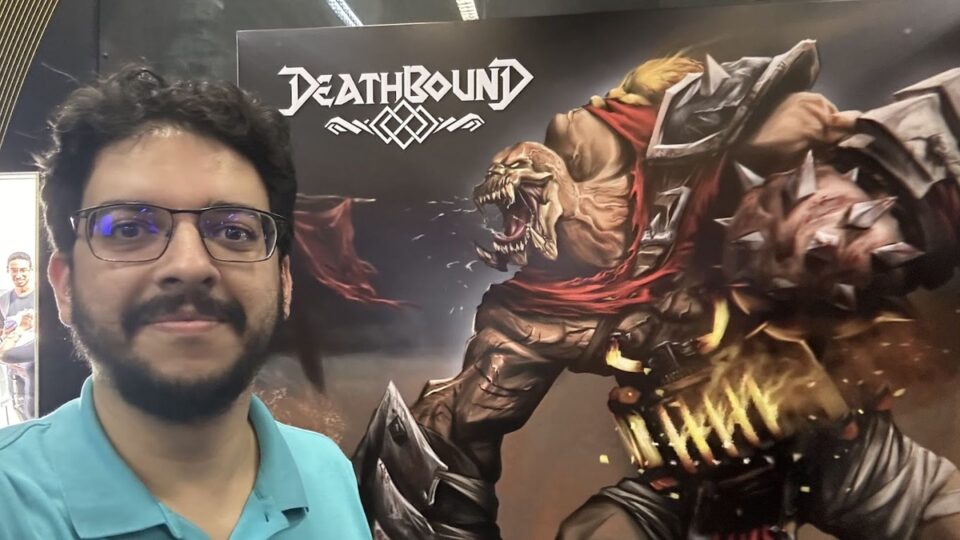 Márcio Filho no coquetel de lançamento do jogo Deathbound. Foto: Divulgação