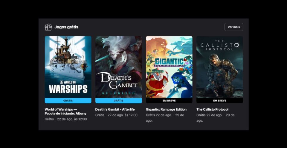 Epic Games Store solta os jogos World of Warships Pacote de Iniciante: Albany e Death's Gambit Afterlife de graça. Foto: Reprodução/Epic