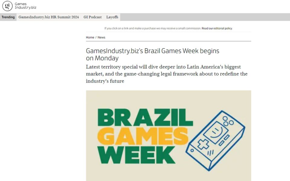 Brazil Games Week, relatório do site GamesIndustry.biz, será publicado com informações da ABRAGAMES e de empresas nacionais. Foto: Reprodução