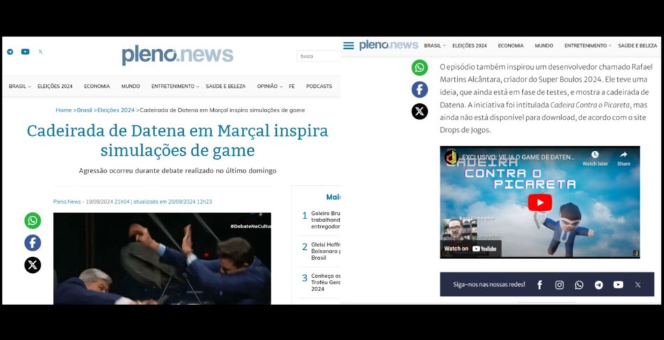 Site de notícias evangélico e bolsonarista repercute Drops de Jogos por cadeirada de Datena. Foto: Reprodução