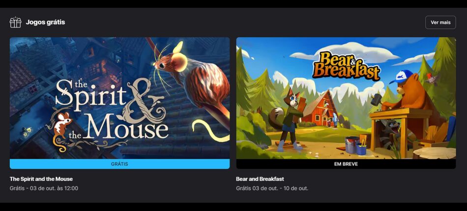 Epic Games Store solta o jogo The Spirit and the Mouse de graça. Foto: Reprodução/Epic