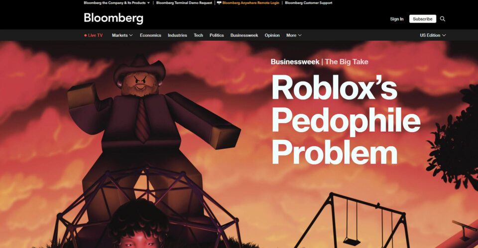 Bloomberg denuncia possíveis crimes de pedofilia no Roblox. Foto: Reprodução