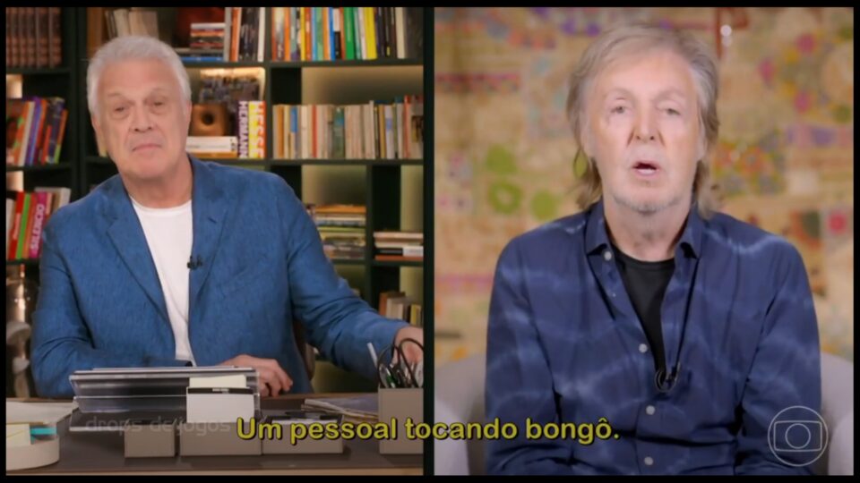 Paul McCartney na Globo, com o Bial. Foto: Reprodução/YouTube/Montagem Pedro Zambarda/Drops de Jogos