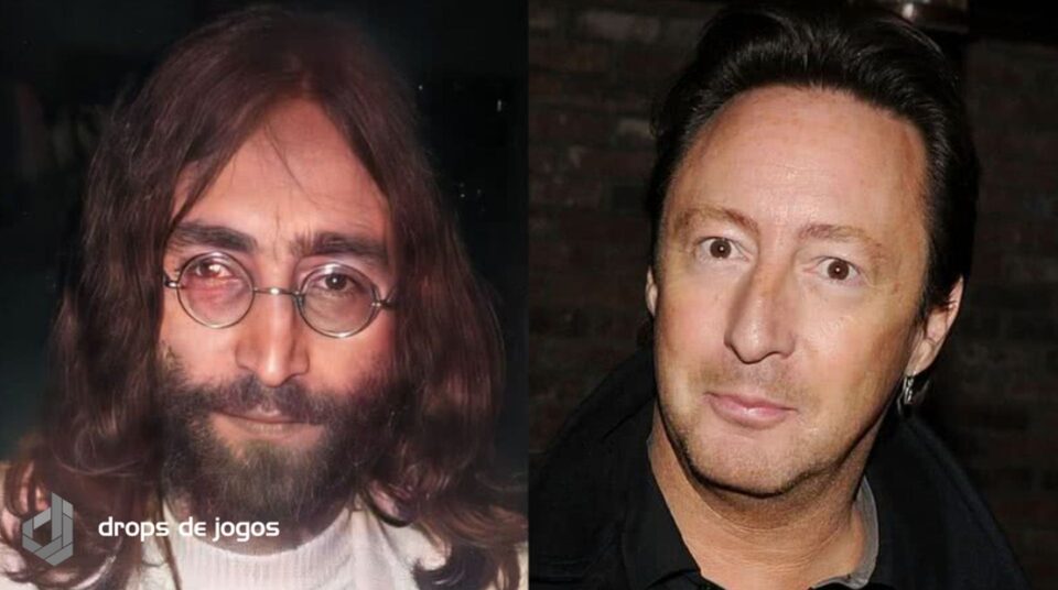 John Lennon (esq.) e Julian Lennon (dir.) em montagem - Getty Images/Montagem Pedro Zambarda/Drops de Jogos