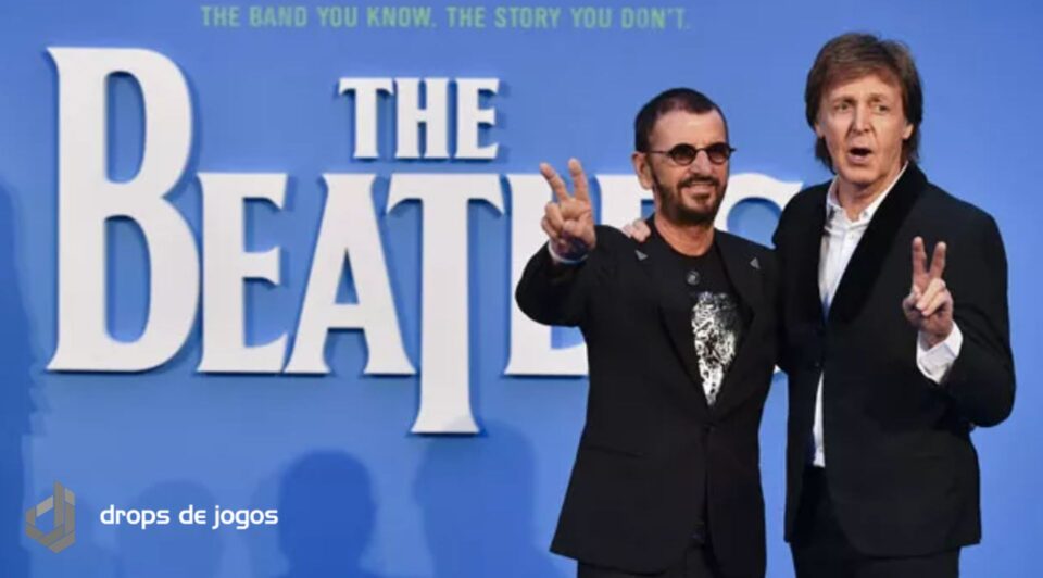 Ringo Starr (à esq.) e Paul McCartney, que faziam parte dos Beatles, posam juntos no lançamento do documentário 'The Beatles: Eight days a week – The touring years', em Londres (Foto: Ben Stansall/AFP)/Montagem Pedro Zambarda/Drops de Jogos