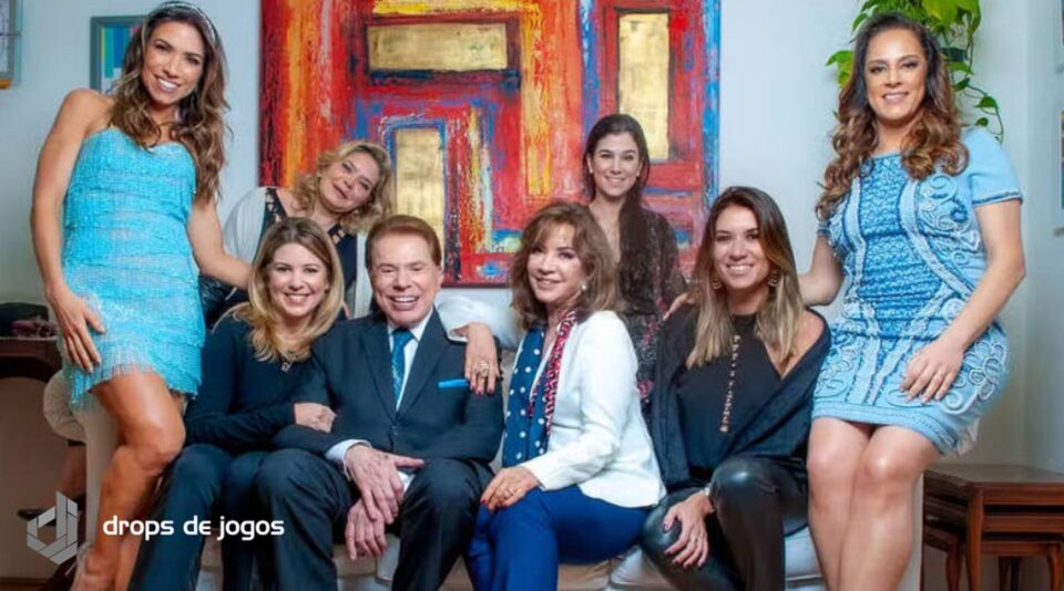 Silvio Santos com a esposa, Iris Abravanel, e as seis filhas, Patrícia, Daniela, Cintia, Rebeca, Renata e Silvia - Rogério Pallatta/SBT/Montagem Pedro Zambarda/Drops de Jogos